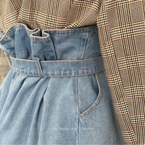 Denim Peplum Mix Media Plaid Long Sleeve Blazer - Picture 7 of 7